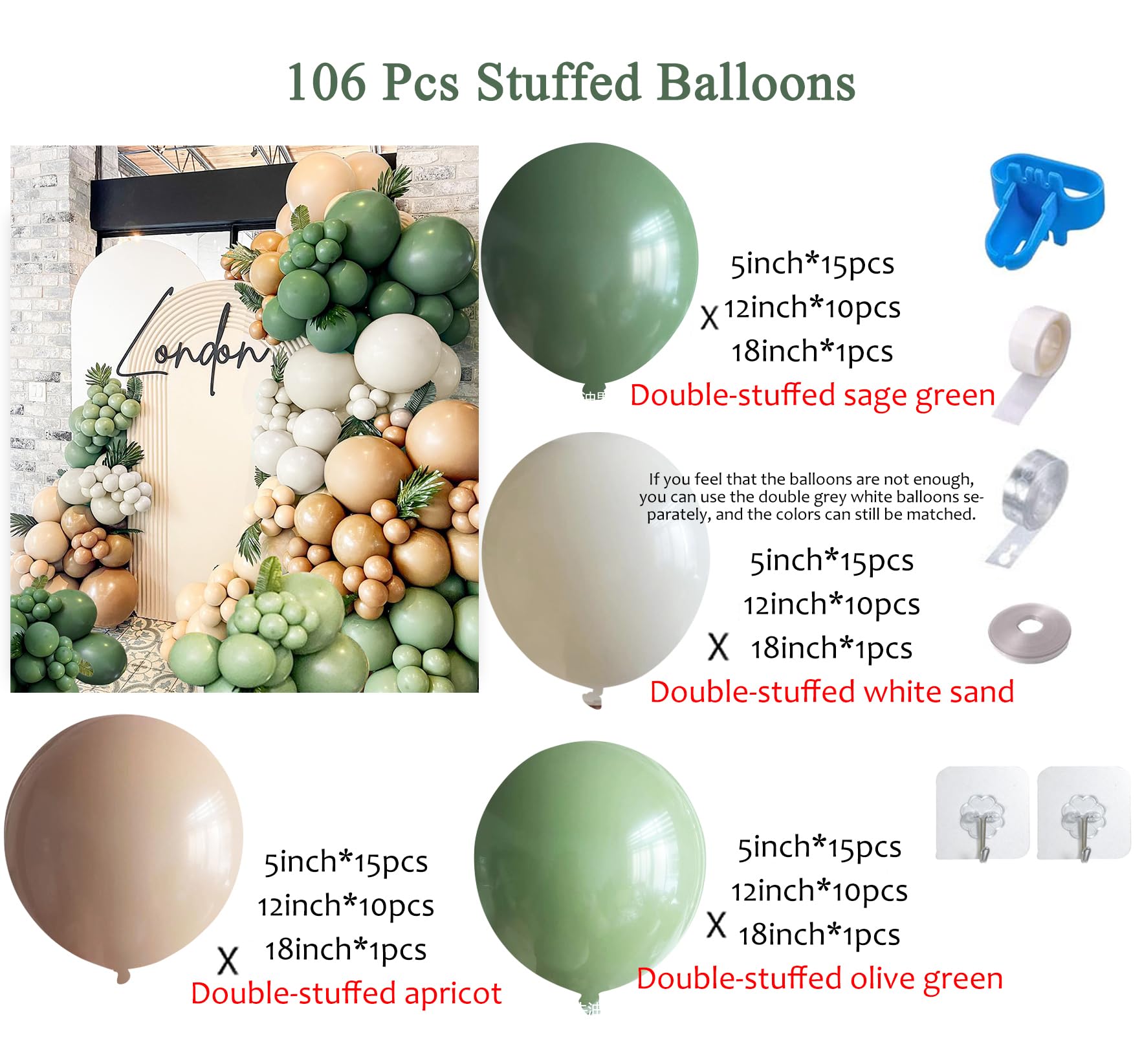 Sage Green Brown Balloon Garland Kit Double stuffed Olive Green Nude Apricot Dusty Green Grey White Latex Balloons Jungle Safari Balloon Arch kit for Wild One Baby Shower Birthday Party Decoration