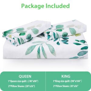 Likiyol Duvet Cover Queen Size- Green Eucalyptus Leaves Plant Bedding Sets with Zipper Closure & Corner Ties, Soft Breathable Microfiber Comforter Cover 3Pcs(1 Duvet Cover 90''x90''+2 Pillowcases)