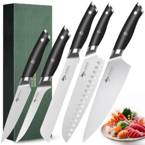 mad shark knife set, professional 5 piece kitchen chef knife set, german high carbon stainless steel ultra sharp knives sets, ergonomic handle 2.0 home cooking perfect cutlery set gift