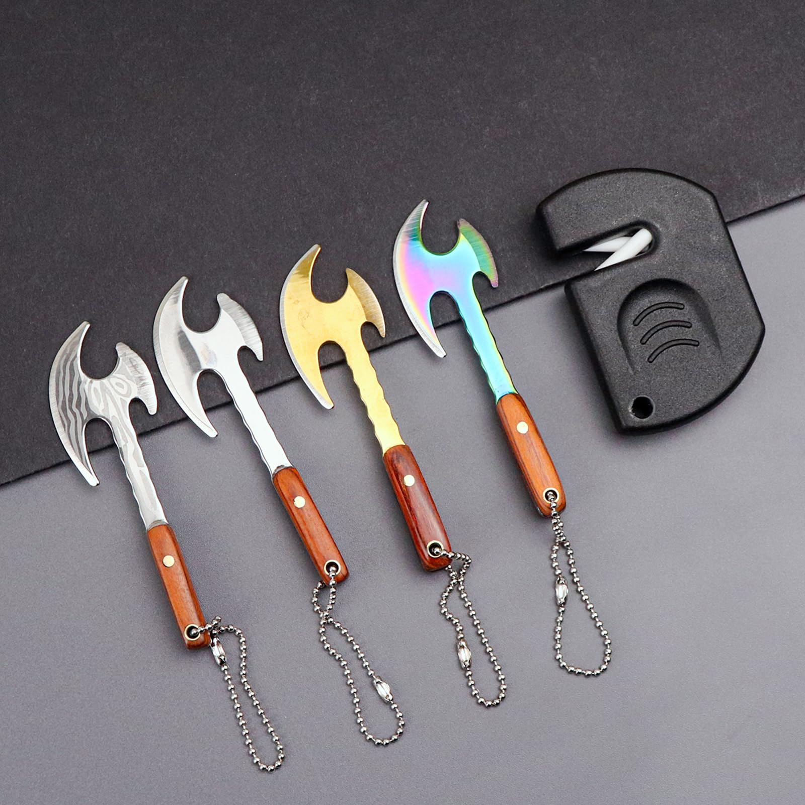 Ruksifg Mini Knife Set Tiny Knife Mini Axe for Package Opener, Letter Opener, Collection, Mini Knives Set with Sheath and Sharpener(Mixed Color-4Pcs)