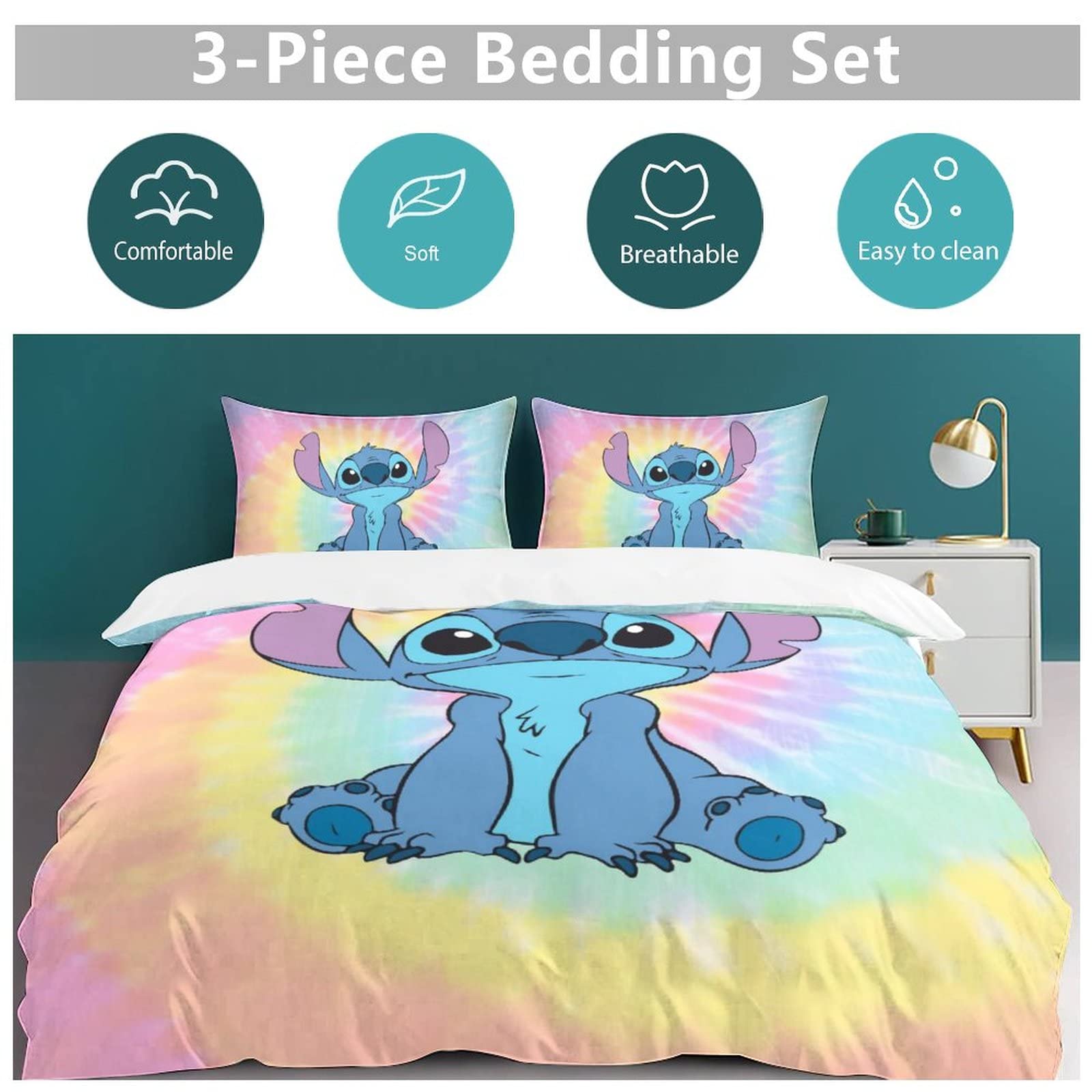 Dxoizyu Anime Bedding Sets Cute Cartoon Printed Duvet Cover Soft Bedroom Bed Decor Gifts for Boys Girls Teens Kids Children 3 Piece with 1 Duvet Cover and 2 Pillowcase Twin Size, BED-ST-3