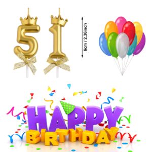 VSHILI 51st Birthday Candles, Gold 51 Year Old Number Birthday Candles, Happy Birthday Party Cake Topper Decoration Gifts for Women Men