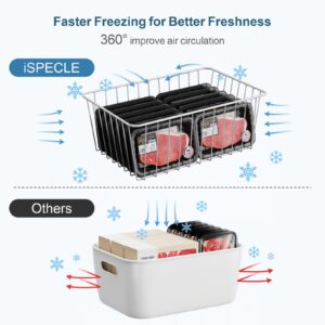 iSPECLE Freezer Organizer Bins - 4 Pack Medium Upright Freezer Baskets for 14 to 15.5 cu.ft Stand up Freezer, Easily Sort and Get Food, Air Circulation Stop Food Sliding out from Freezer, White