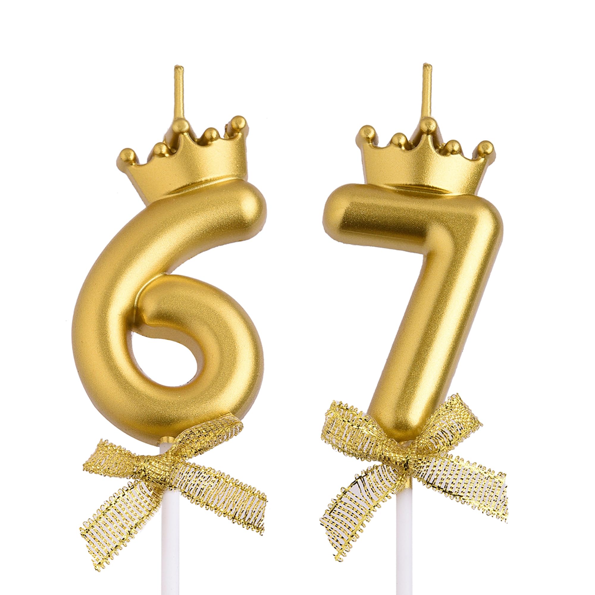 VSHILI 67th 76th Birthday Candles, Gold 76 67 Year Old Number Birthday Candles, Happy Birthday Party Cake Topper Decoration Gifts for Women Men