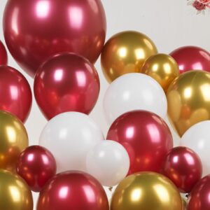 Maroon and Gold Balloon Garland Kit 132 pcs pearl Burgundy and White chrome Gold white Balloons for 2024 graduation Bridal Shower Birthday Party Decorations