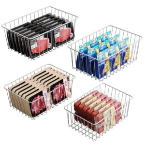 ispecle freezer organizer bins - 4 pack medium upright freezer baskets for 14 to 15.5 cu.ft stand up freezer, easily sort and get food, air circulation stop food sliding out from freezer, white