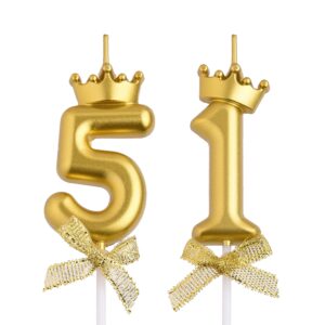 vshili 51st birthday candles, gold 51 year old number birthday candles, happy birthday party cake topper decoration gifts for women men