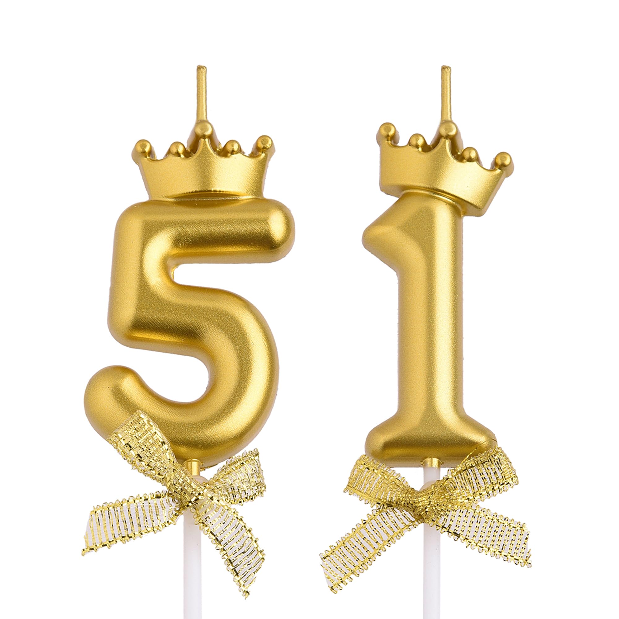 VSHILI 51st Birthday Candles, Gold 51 Year Old Number Birthday Candles, Happy Birthday Party Cake Topper Decoration Gifts for Women Men