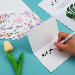 60 Pieces Butterfly Floral Baby Shower Thank You Cards,Purple Thank You Cards Includes 30 Pieces Envelopes and 30 Pieces Blank Butterfly Cards with Stickers for Wedding Baby Shower Graduation Bridal