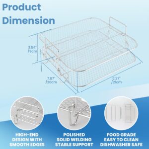 8 inch Square Air Fryer Rack, Lancisism 2 Layers Stainless Steel Dehydrator Rack Grill Square Air Fryer Accessories-8.27×8.27×3.6inch