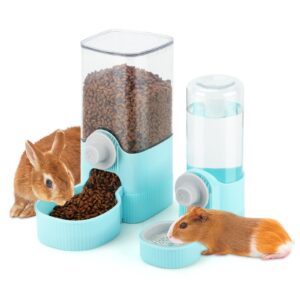 yuepet rabbit food water dispenser, large capacity bunny feeder for cages automatic rabbit water dispenser suitable for rabbits ferrets guinea pigs small animals(blue)