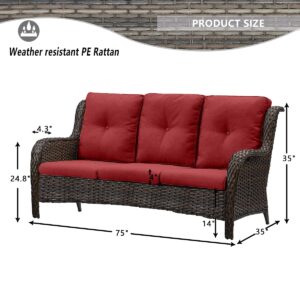 HUMMUH Patio Furniture 6 Pieces Outdoor Furniture Set PE Wicker Sofa with Swivel Rocking Chairs,Ottomans,Coffee Table