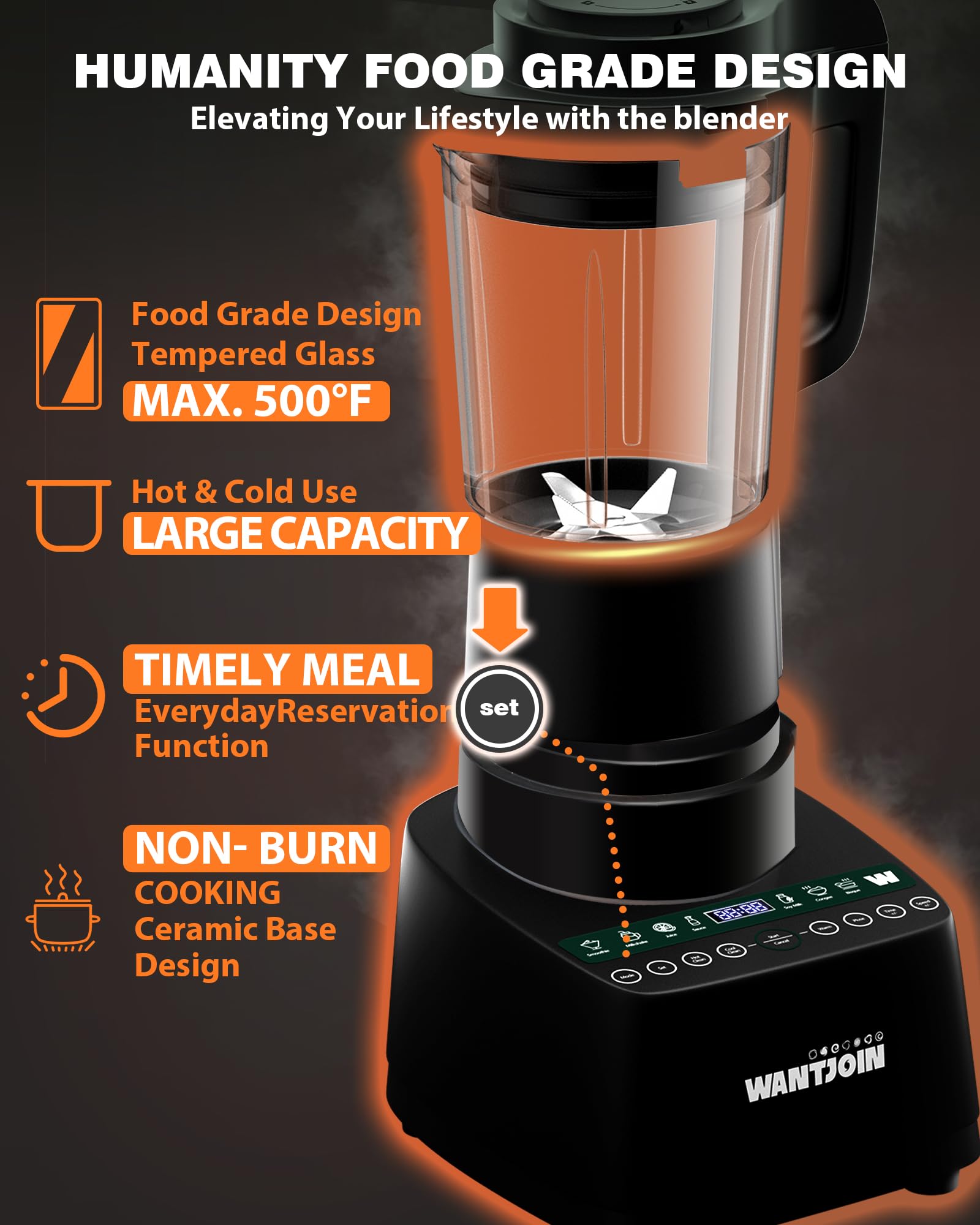 WantJoin 60 Oz Hot & Cold Countertop Cooking Blender, 24000RPM High-Speed Blender with 9 One Touch Programs, Soybean Milk Machine for Nut Butters,Soups,Shakes and Smoothies with 12H Delay Cook