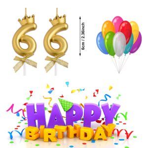 VSHILI 66th Birthday Candles, Gold 66 Year Old Number Birthday Candles, Happy Birthday Party Cake Topper Decoration Gifts for Women Men