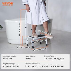 VEVOR Step Stool 1-Step 330lbs Capacity, 3 Adjustable Height with Handle Steel Step Ladder, Portable Toddler Step Stools for Adults, Non-Slip Sturdy Step Ladders for Office, RVs, Pets