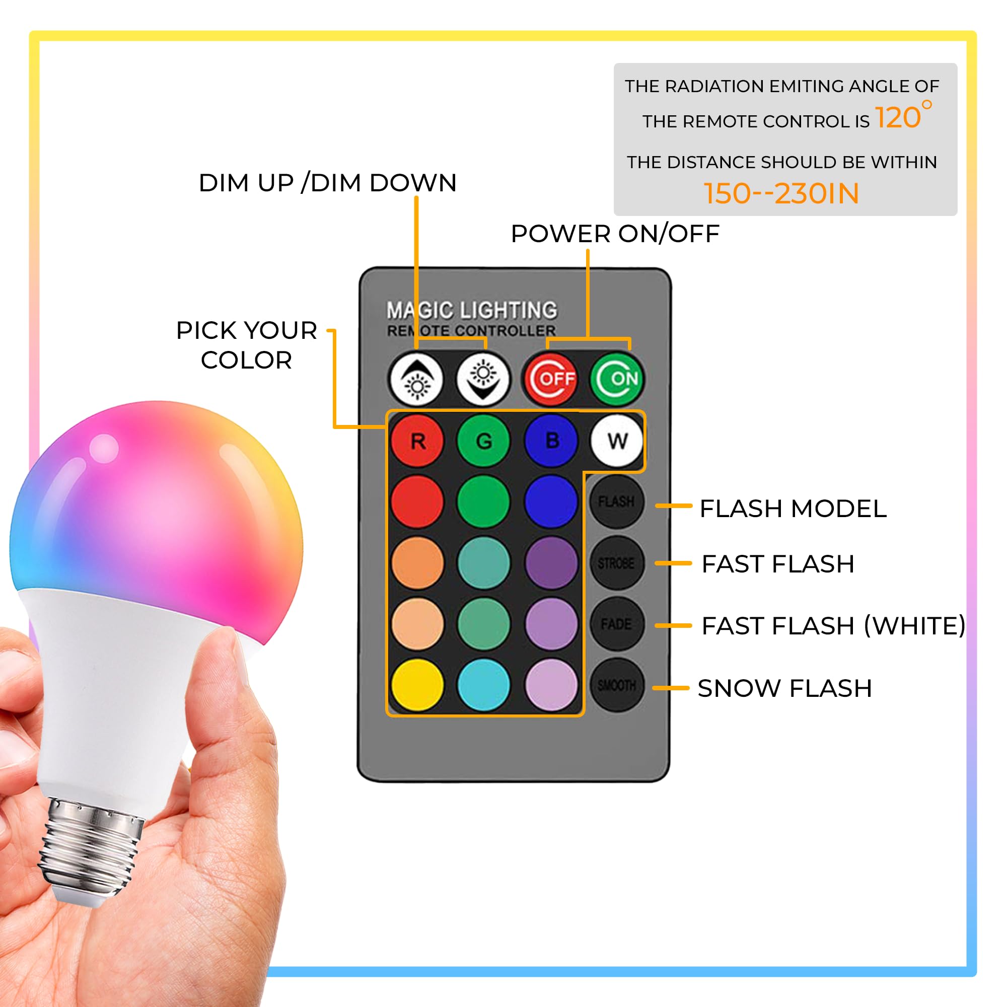 Droiee Dimmable E26 Warm LED Light Bulb, 6W RGBW Color 500LM with 16 Color Changing Modes for Christmas, Party etc with Remote Control 2 Pack