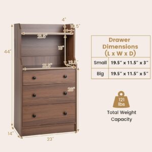 Giantex 3 Drawers Dresser for Bedroom - Modern Storage Dresser Chest of Drawers with 2 Shelves, 3 Pull-Out Drawers, Tall Nightstand with Anti-toppling Device for Bedroom Living Room Entryway (Walnut)