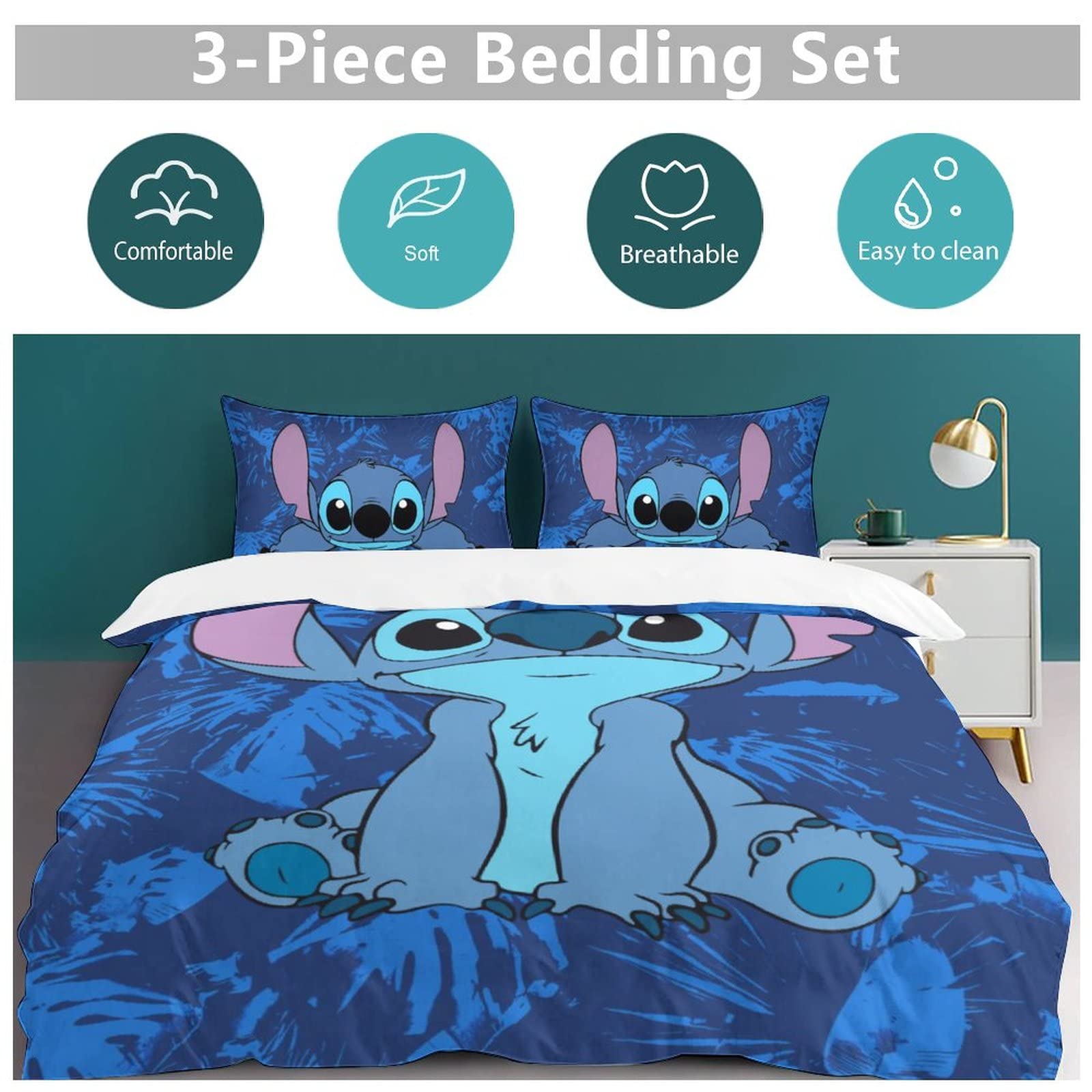 Dxoizyu Anime Bedding Sets Cute Cartoon Printed Duvet Cover Soft Bedroom Bed Decor Gifts for Boys Girls Teens Kids Children 3 Piece with 1 Duvet Cover and 2 Pillowcase Queen Size, BED-ST-3