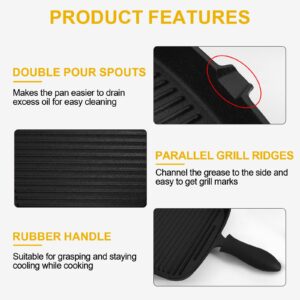 rincentd Square Cast Iron Grill Pan, with Silicone Handles+Pan Scraper Tool, Stove Top Grill Pan Perfect for Meats Steak Fish and Vegetables, 10 Inch Steak Pan -Black