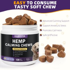 HABIZIYA Hemp Calming Chews for Dogs Dog Calming Treats Anxiety Relief Calming Dog Treats, Aid with Separation, Barking, Stress Relief, Thunderstorms Duck Flavor 120 Counts