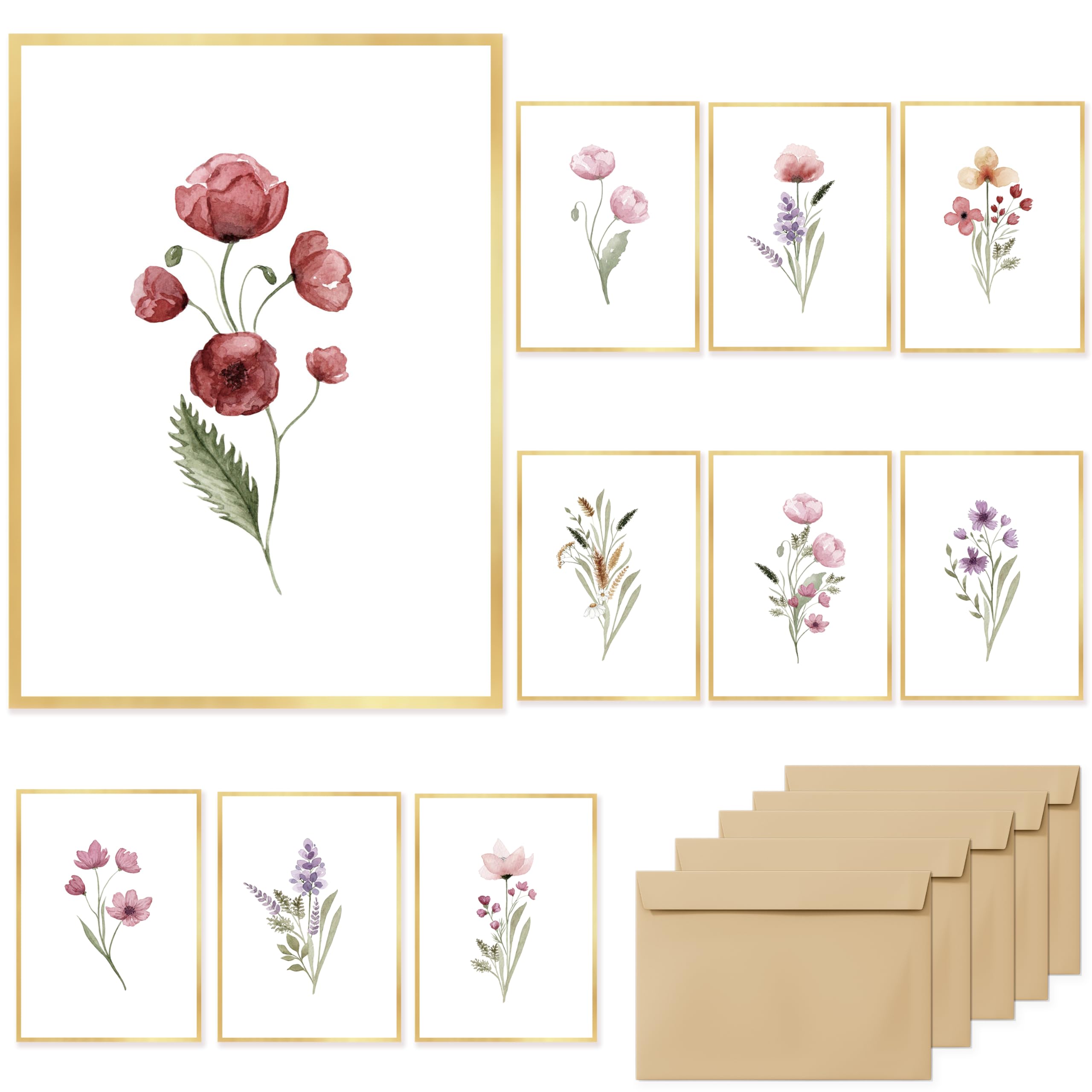 slapaflife Blank Cards,Elegant Gold Foil Floral Design Blank Greeting Cards 4x6,20Pack -Blank Greeting Cards,Formal All Occasion Cards,Note Cards with Matching Peel-and-Seal Rustic Envelopes