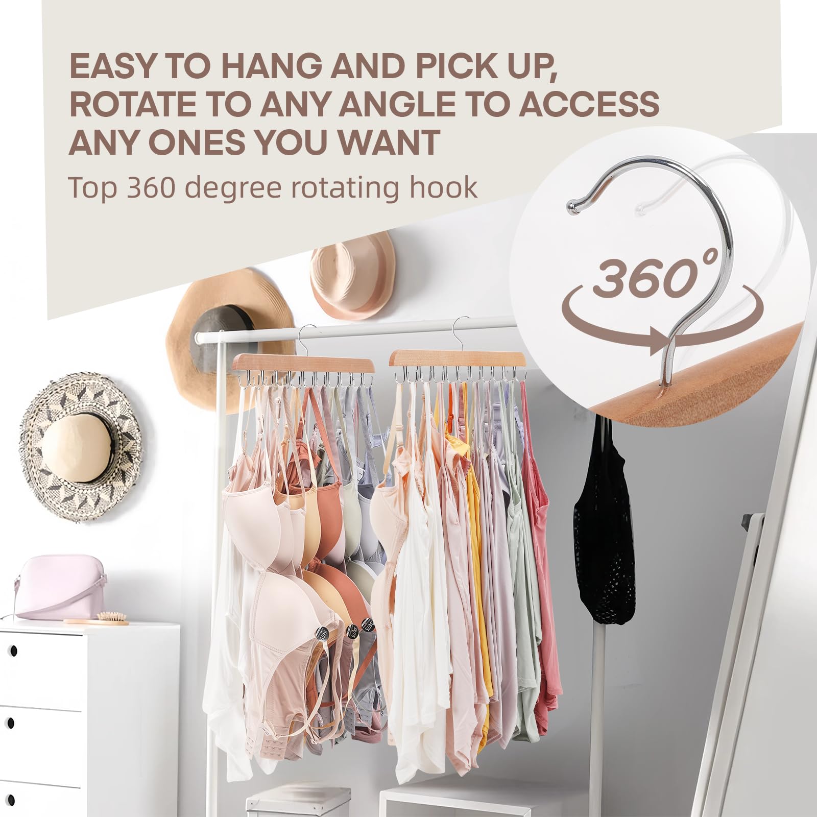 Sgokuno Bra Hangers for Closet Organizer, Tank Top Hanger with 20 Foldable Bra Hanger Hooks, Space Saving Hangers，Perfect for Dorm & Apartment essientials for Closet Organizers and Storage.