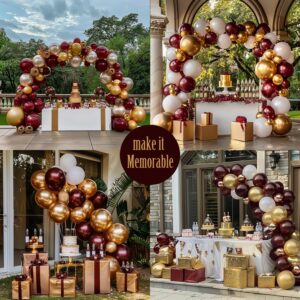 Maroon and Gold Balloon Garland Kit 132 pcs pearl Burgundy and White chrome Gold white Balloons for 2024 graduation Bridal Shower Birthday Party Decorations