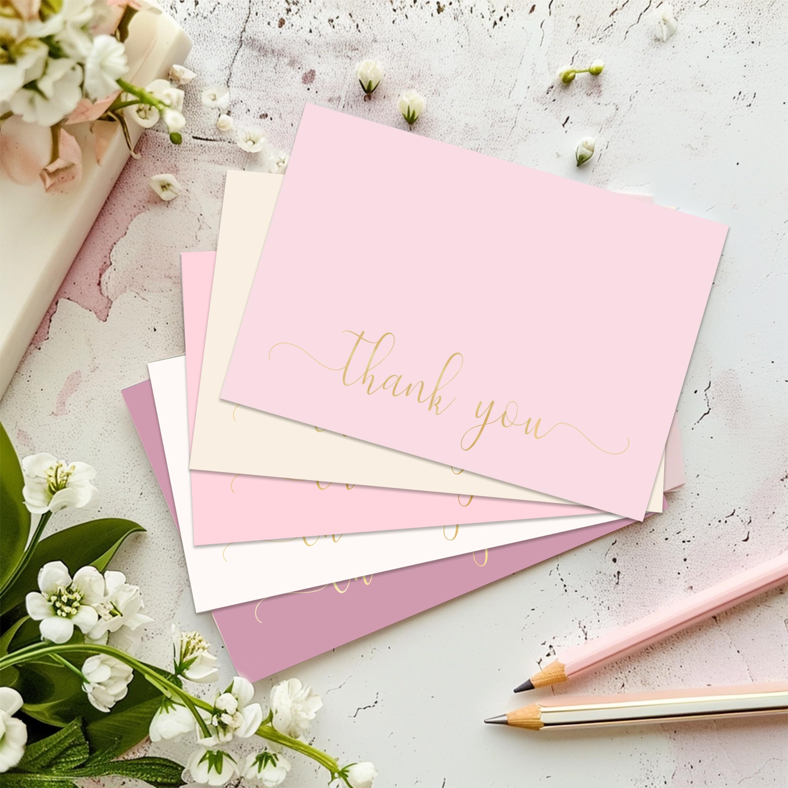 slapaflife Thank You Cards with Envelopes,20 Pack - 4x6 Inches Thank You Notes,Elegant Dusty Pink Emboss Gold Foil Pressed,Baby Shower Thank You Cards,Wedding,Formal All Occasion Cards