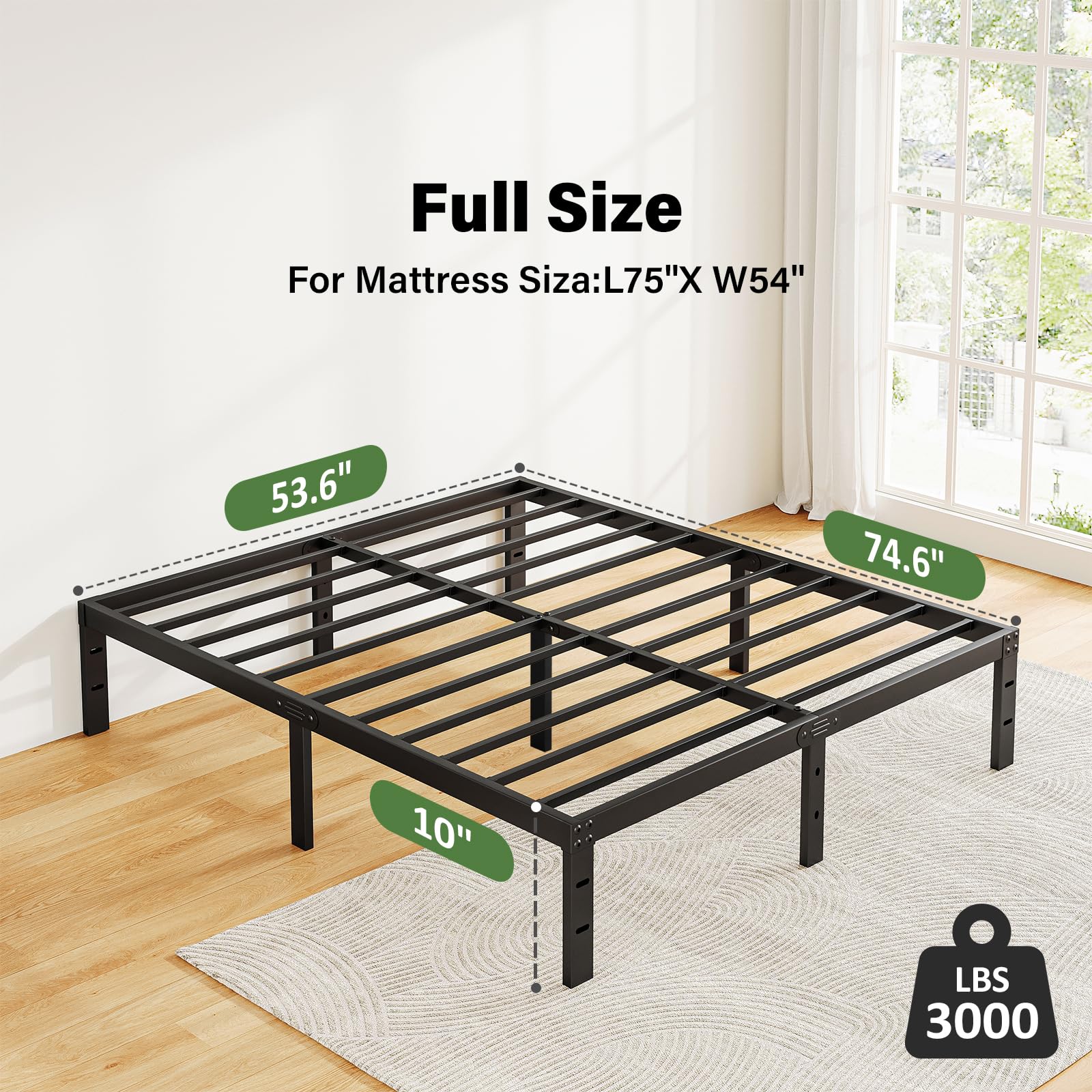 10 Inch Full Size Bed Frame No Box Spring Needed, Metal Platform Full Bed Frame, Easy Assembly Heavy Duty Noise Free, Black