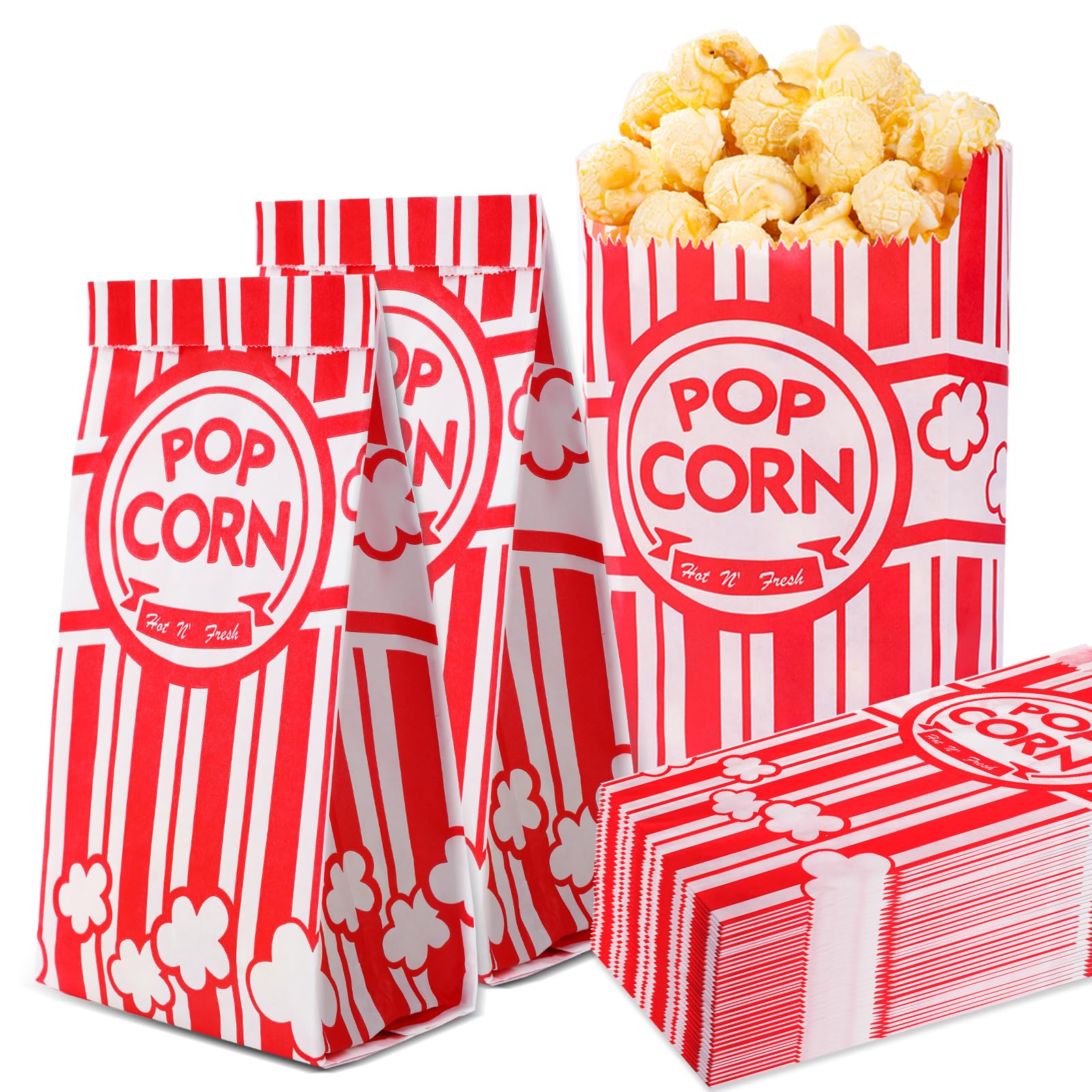 VOISEN Paper Popcorn Bags,100 Pack 1oz Popcorn Bags Individual Servings, Popcorn Bags Bulk for Popcorn Machine, Party, Movie Nights, Carnival Party