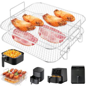 8 inch square air fryer rack, lancisism 2 layers stainless steel dehydrator rack grill square air fryer accessories-8.27×8.27×3.6inch