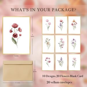 slapaflife Blank Cards,Elegant Gold Foil Floral Design Blank Greeting Cards 4x6,20Pack -Blank Greeting Cards,Formal All Occasion Cards,Note Cards with Matching Peel-and-Seal Rustic Envelopes