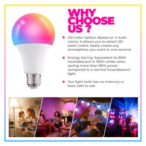 Droiee Dimmable E26 Warm LED Light Bulb, 6W RGBW Color 500LM with 16 Color Changing Modes for Christmas, Party etc with Remote Control 2 Pack