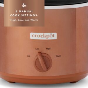 Crock-Pot 3 Quarts Manual Design Series Slow Cooker with 3 Manual Heat Settings Cooks Meals for 3 Plus People with Removable Stoneware Bowl, Copper