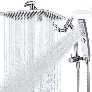 G-Promise All Metal 12 Inch Shower Head with Massage Mode Handheld, Rain Shower Head with Handheld Spray Combo, 3-Way Diverter with Pause Setting, 11 Inch Adjustable Extension Arm (Chrome)