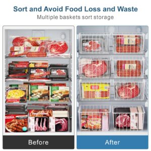 iSPECLE Freezer Organizer Bins - 4 Pack Medium Upright Freezer Baskets for 14 to 15.5 cu.ft Stand up Freezer, Easily Sort and Get Food, Air Circulation Stop Food Sliding out from Freezer, White