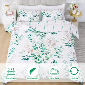 Likiyol Duvet Cover Queen Size- Green Eucalyptus Leaves Plant Bedding Sets with Zipper Closure & Corner Ties, Soft Breathable Microfiber Comforter Cover 3Pcs(1 Duvet Cover 90''x90''+2 Pillowcases)