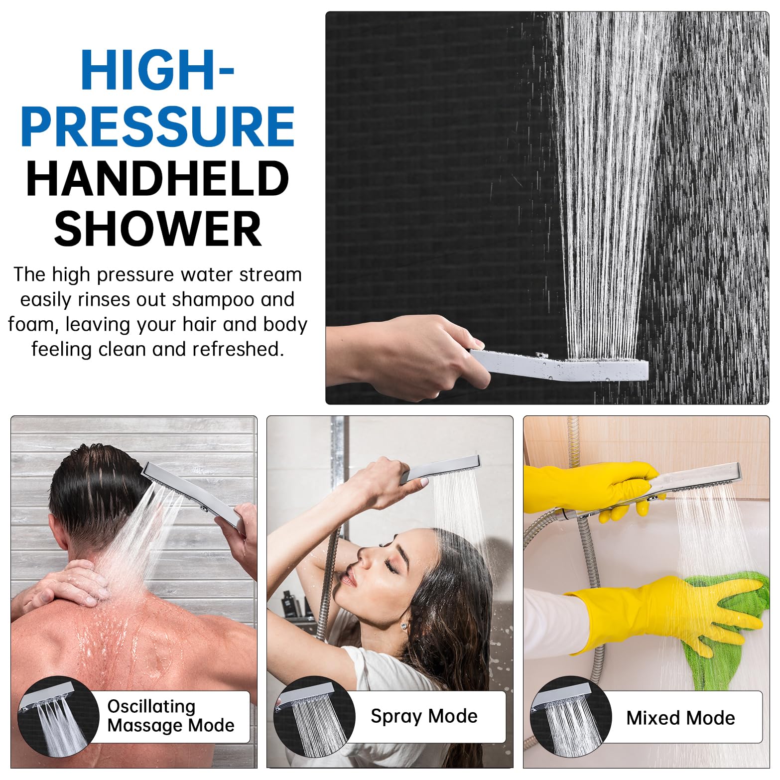 G-Promise All Metal 12 Inch Shower Head with Massage Mode Handheld, Rain Shower Head with Handheld Spray Combo, 3-Way Diverter with Pause Setting, 11 Inch Adjustable Extension Arm (Chrome)