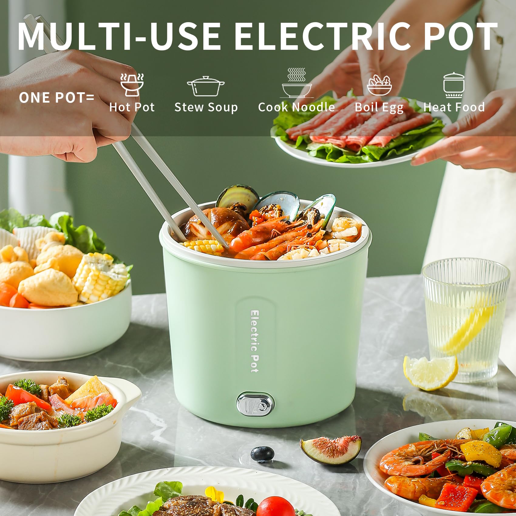 Zelarca Hot Pot Electric, 1L Mini Ramen Cooker, 450W Rapid Noodles Cooker, Multifunctional Electric Pot for Cooking Pasta, Egg, Soup, Portable Pot with Over-Heating Protection for Dorm, Office, Travel