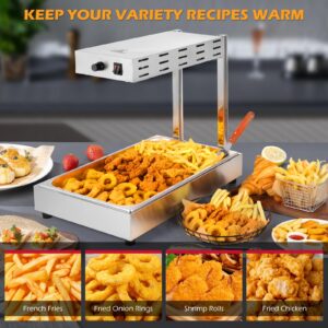 Dyna-Living French Fry Warmer Commercial Food Heat Lamp Electric Food Warmer with Free-Standing Warming Light Dump Station Countertop Fries Food Warmer for Parties Kitchen Restaurant Buffe,500W