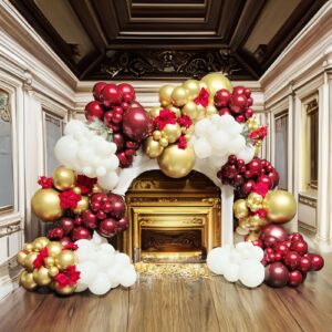 maroon and gold balloon garland kit 132 pcs pearl burgundy and white chrome gold white balloons for 2024 graduation bridal shower birthday party decorations