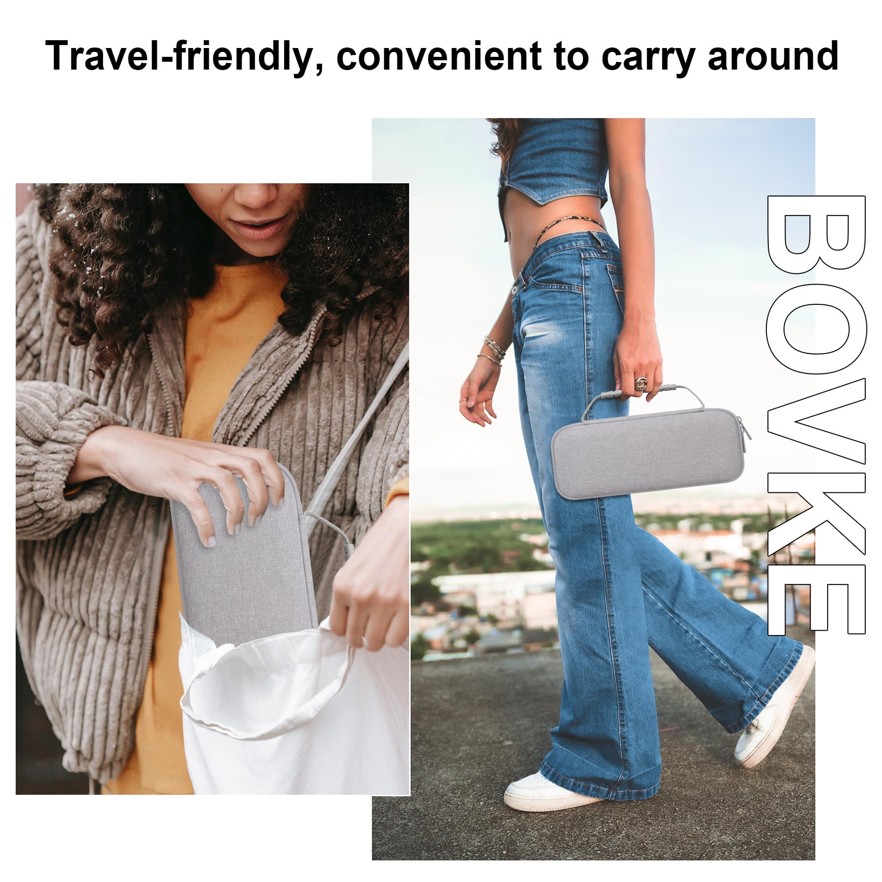 BOVKE Carrying Case Compatible with MUNBYN Portable Printer Wireless for Travel ITP01 Mobile Inkless Printer/for JADENS Wireless Portable Printer, Mesh Pocket for Thermal Papers, Cables, Grey