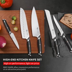 MAD SHARK Knife Set, Professional 5 Piece Kitchen Chef Knife Set, German High Carbon Stainless Steel Ultra Sharp Knives Sets, Ergonomic Handle 2.0 Home Cooking Perfect Cutlery Set Gift