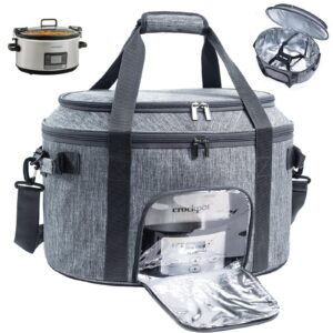 double-layer slow cooker carrying bag for 6-8 quart crockpot and hamlton beach slow cooker, travel bag with lid fastener for crock-pot, portable carrier case slow cooker bag with see-thought window