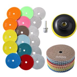 xkdous 13pcs diamond polishing pads set,50-8000 grit pads,wet/dry granite polish kit with backer pad for drill grinder rock polisher granite marble stone concrete tile tools