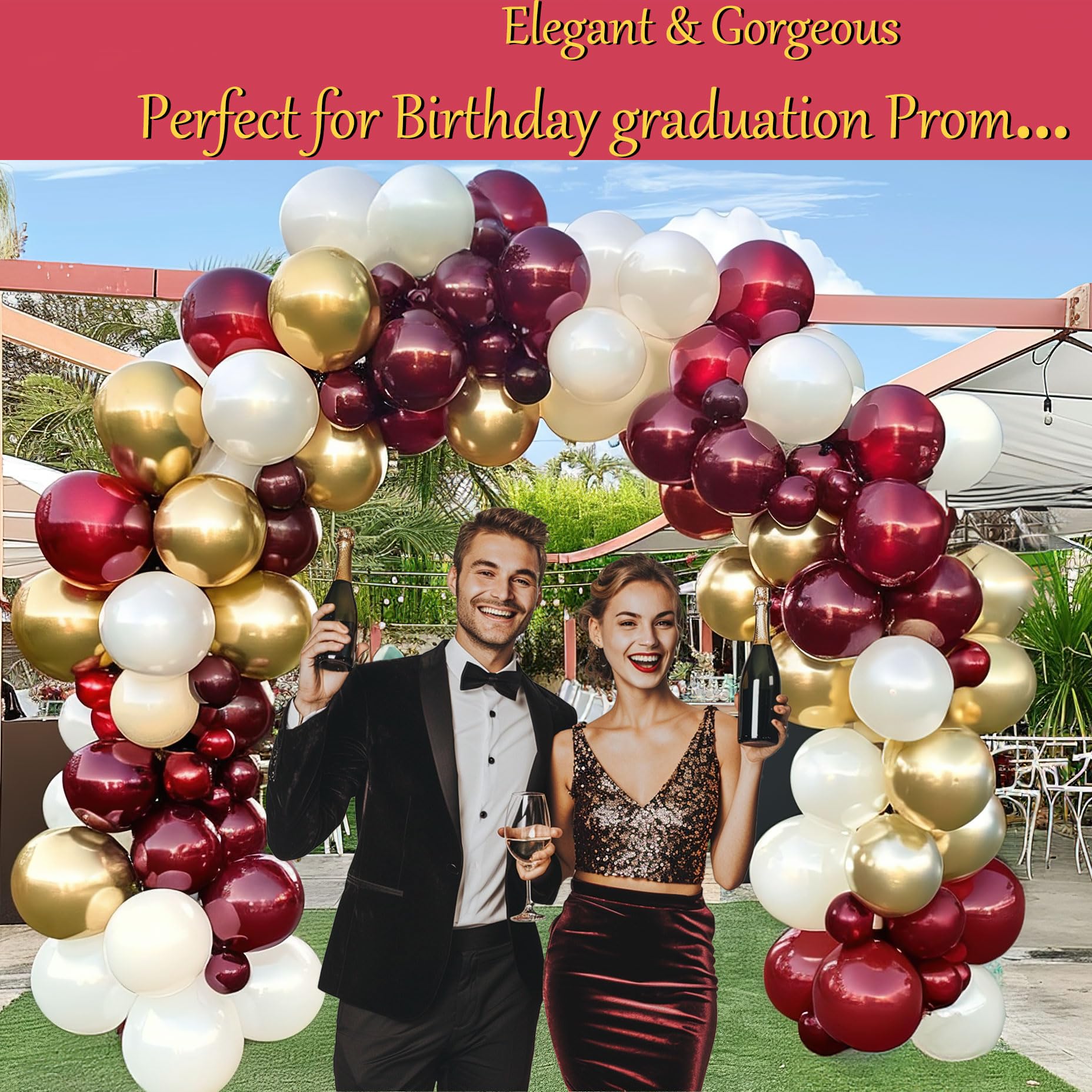 Maroon and Gold Balloon Garland Kit 132 pcs pearl Burgundy and White chrome Gold white Balloons for 2024 graduation Bridal Shower Birthday Party Decorations