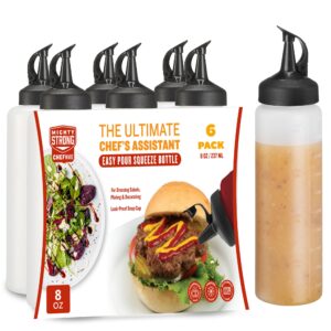 6 pack condiment squeeze bottles for sauces - 8 oz squirt bottles for liquids, easy pour sauce bottles with leak proof snap cap, condiment bottles, plastic squeeze bottles for liquids, ketchup, oil