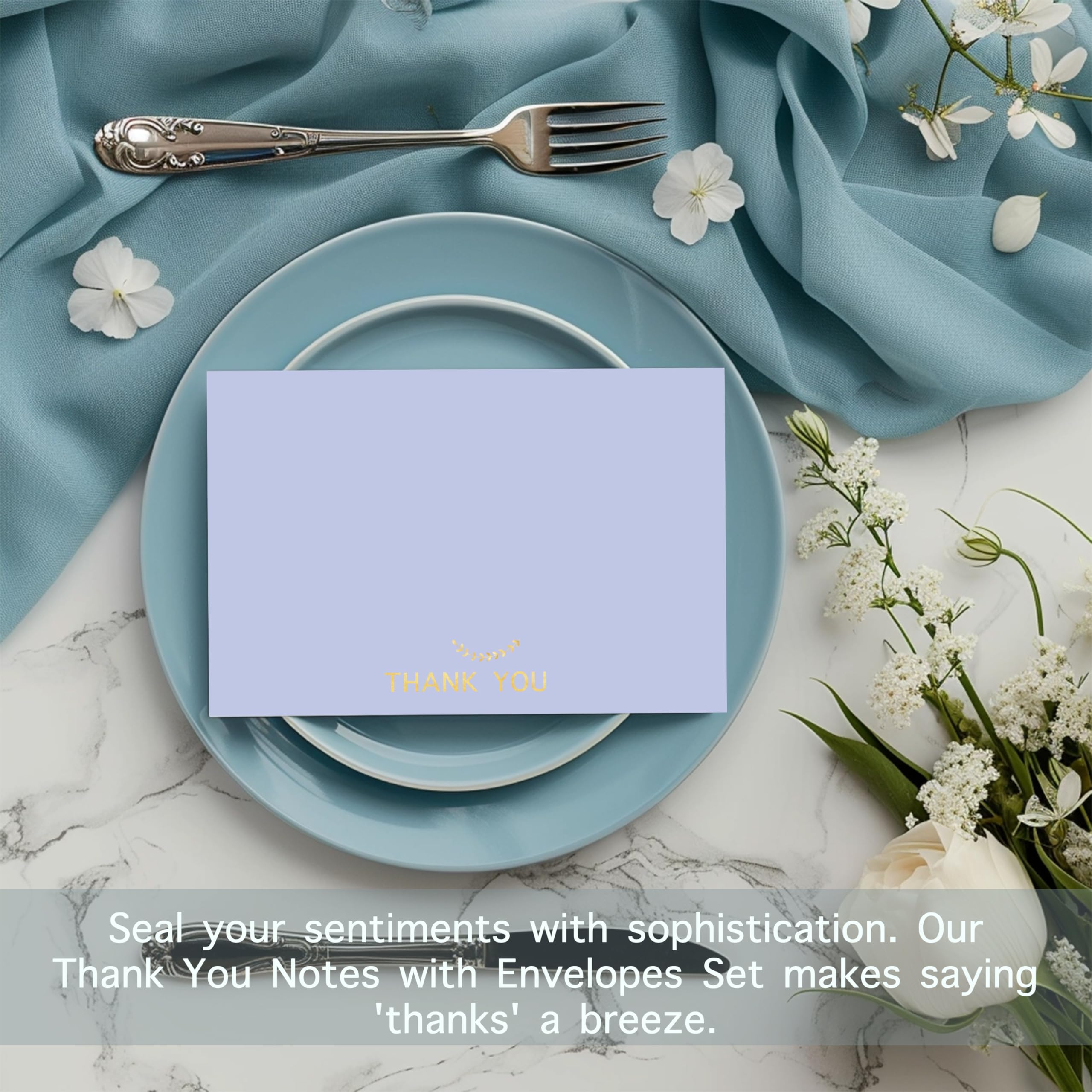 slapaflife Thank You Cards with Envelopes,20 Pack - 4x6 Inches Thank You Notes,Elegant Dusty Blue Emboss Gold Foil Pressed,Baby Shower Thank You Cards,Wedding,Formal All Occasion Cards