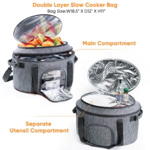 Double-Layer Slow Cooker Carrying Bag for 6-8 Quart CrockPot and Hamlton Beach Slow Cooker, Travel Bag with Lid Fastener for Crock-pot, Portable Carrier Case Slow Cooker Bag with See-thought Window