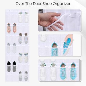 HAKACC 28 Pockets Over The Door Shoe Organizer, Hanging Shoe Organizer for Closet, Shoe Rack for Door, Hanging Shoe Storage Bag, White